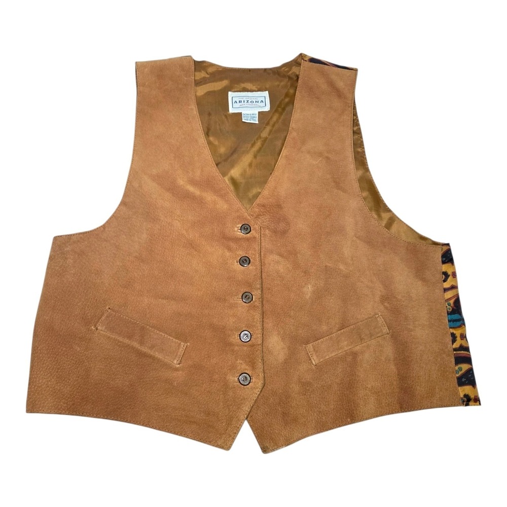 Arizona Jean Co. Brown Faux Suede Western Vest Women's XL Button Front Vintage - Picture 3 of 8
